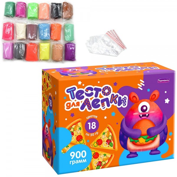 Набор для творчества Тесто для лепки в коробке, тесто 900гр, 18 цветов П127